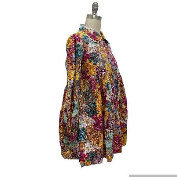 Women’s Floral Scalloped Collar Ballon Sleeve Mini Dress Kika Vargas Size S - Picture 2 of 6